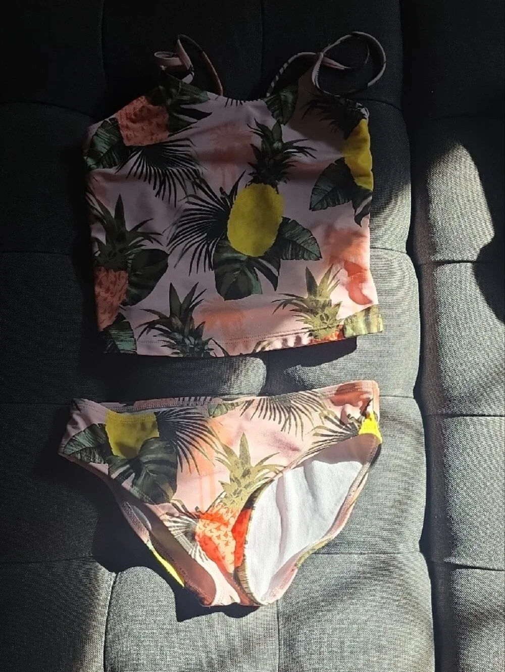 Girls Pineapple Print Pink Bikini Set